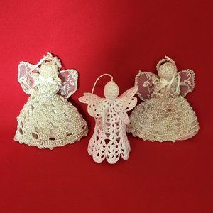 VTG Crochet Angel Christmas Tree Ornament Set of 3